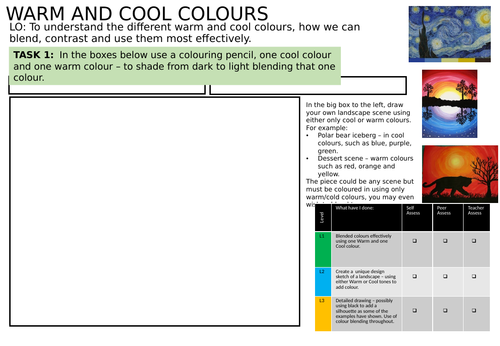 Warm and cool colours worksheet