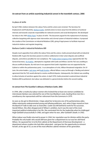 AQA Modern Britain 1951-2007, Industrial relations under Harold Wilson