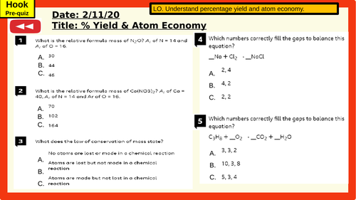 AQA Yield and atom economy of chemical reactions (chemistry only)