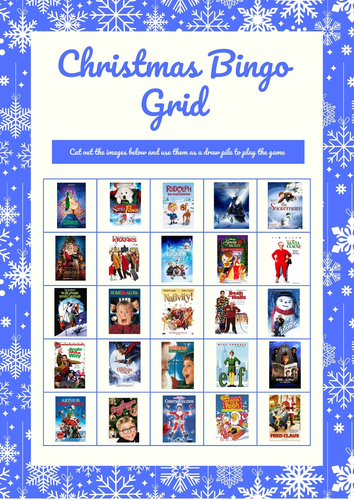 Christmas Movie Bingo - 5 X Bingo Game Sheets and 1 Grid Card. Fun Lesson Filler