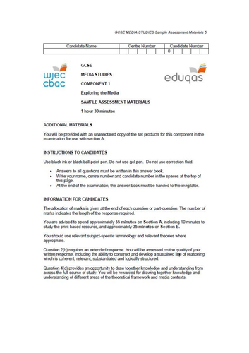 Eduqas GCSE Media Mock Component 1