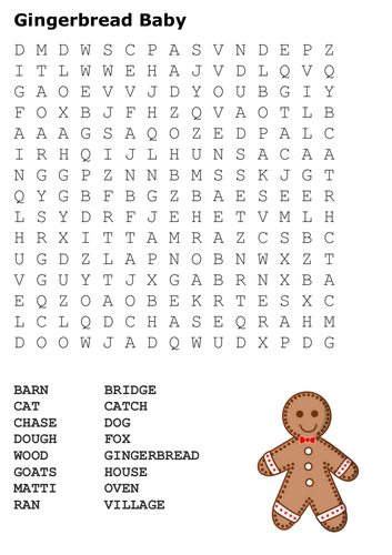 Gingerbread Baby Word Search | Teaching Resources