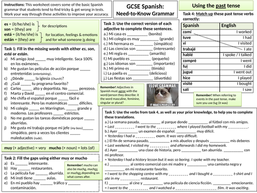 gcse spanish grammar revision worksheet teaching resources