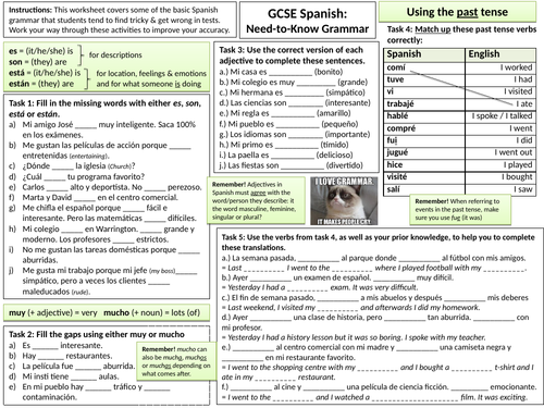 GCSE Spanish Grammar Revision Worksheet