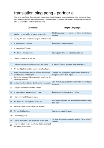 Holidays oral translation ping pong