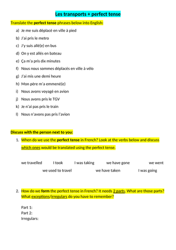 Transport & perfect tense IGCSE French