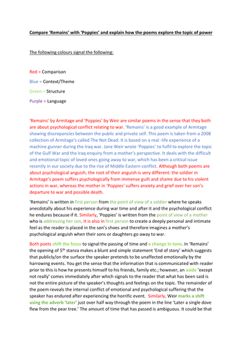 AQA POETRY ANTHOLOGY: 'REMAINS' AND 'POPPIES'