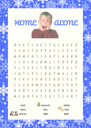 4 X Movie Word Searches / Christmas Games- Home Alone / Elf / Christmas Chronicles/ Arthur Christmas