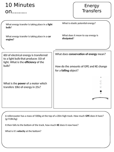 Physics 10 minutes on..... energy transfers