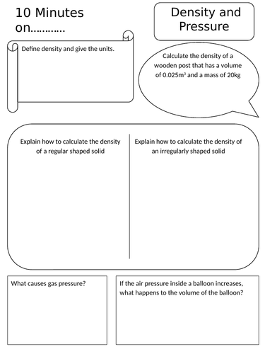 Physics 10 minutes on.... density and pressure