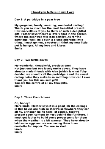 12 Days of Christmas - fun writing task based on the song