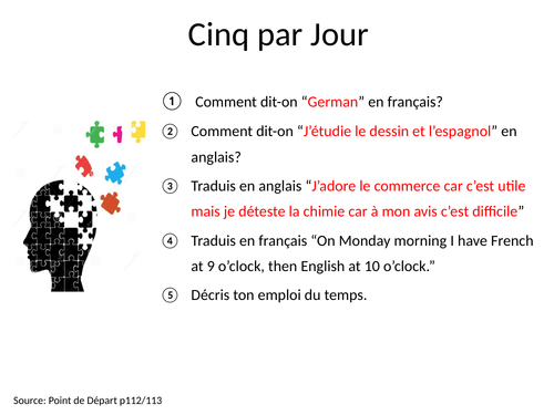 GCSE Studio French Mod 6 Retrieval Activities