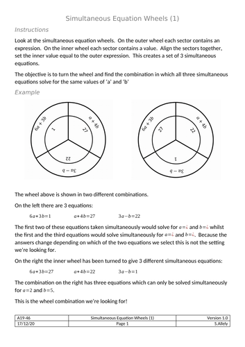 Wheels - Simultaneous Equations