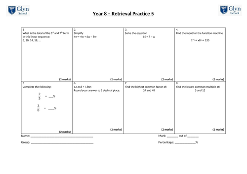 Retrieval Practice 5 - Year 8 | Teaching Resources