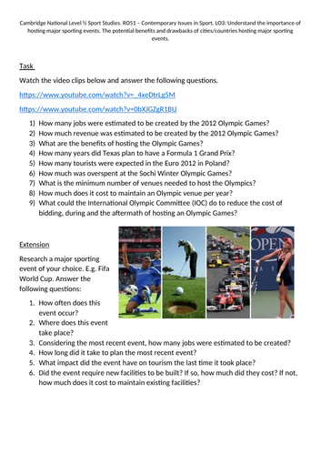 Introduction to the Potential Benefits/Drawbacks of Hosting a Major Sporting Event Worksheet