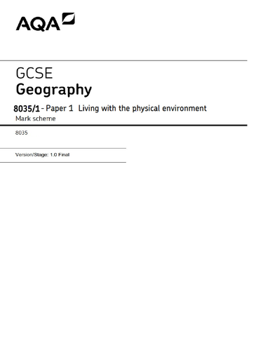 Mock GCSE Geography (8035) AQA - Paper 1