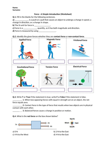 Force (Introduction) - Worksheet | Distance Learning | Teaching Resources