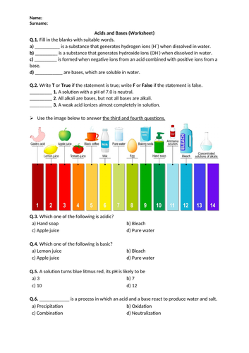 Acids and Bases - Worksheet | Distance Learning