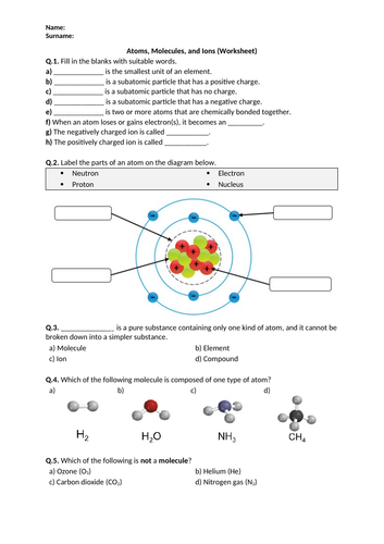 Atoms, Molecules, and Ions - Worksheet | Distance Learning