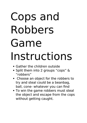 Cops And Robbers Game People Who Help Us Teaching Resources