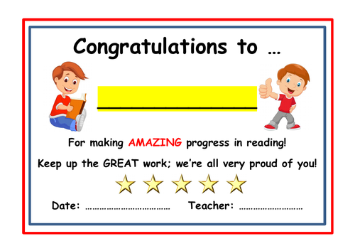 Reading  Certificate - Fully Editable