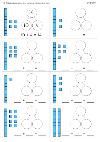 Year 1 Partition Tens and Ones Dienes Up to 20