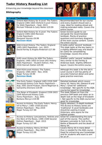 Tudor A Level History Reading List Bibliography and Filmography Henry VII VIII Elizabeth I AQA