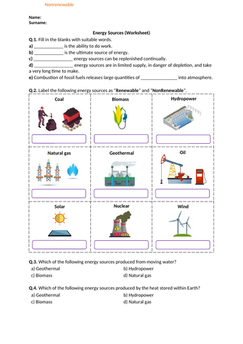 Energy Sources - Worksheet | Distance Learning | Teaching Resources