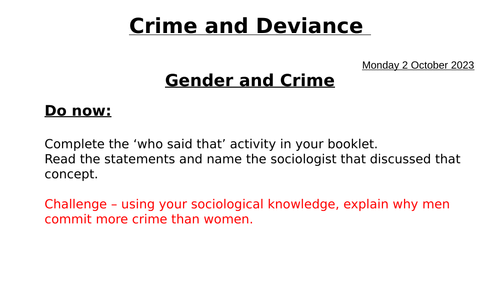 Aqa A Level Sociology Gender And Crime And Deviance Teaching Resources 6154