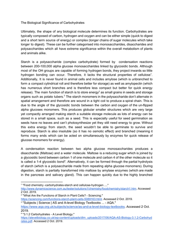 A* A Level Biology Essay- The Biological Significance of Carbohydrates