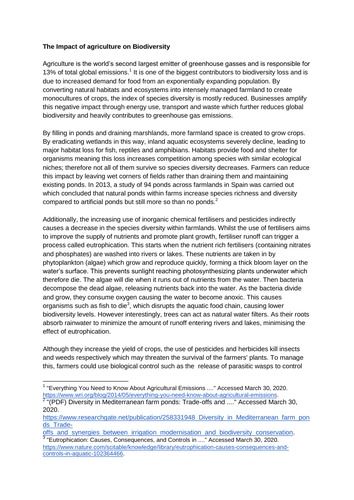Impact of agriculture on biodiversity- A Level Biology Essay