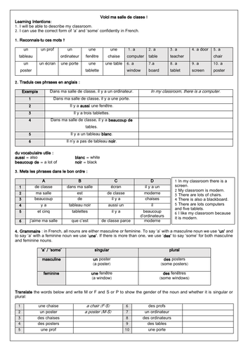 French KS3 describing my classroom / ma salle de classe Dynamo 1