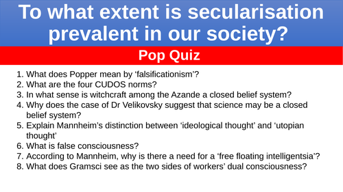 A Level Sociology Beliefs: Secularisation