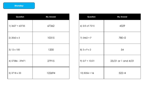 Year 6 Spring 1 Arithmetic Starters