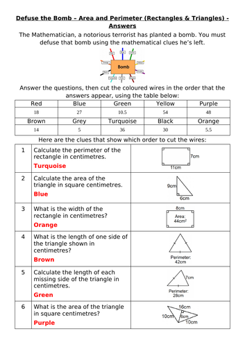 Defuse The Bomb - Area and Perimeter
