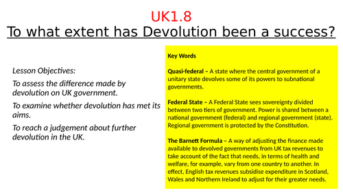 Edexcel - Politics: UK Constitution  - Impact of Devolution