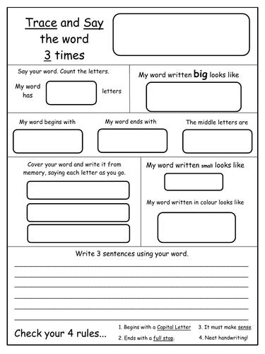 Key Words Worksheet