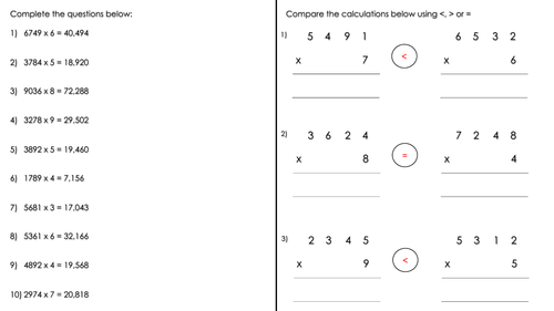 year 5 wrm 4 digit by 1 digit written multiplication worksheet teaching resources