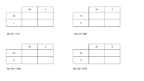 year 5 wrm 2 digit by 2 digit written multiplication area model worksheet teaching resources