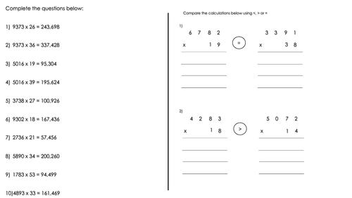 year 5 wrm 4 digit by 2 digit written multiplication worksheet teaching resources