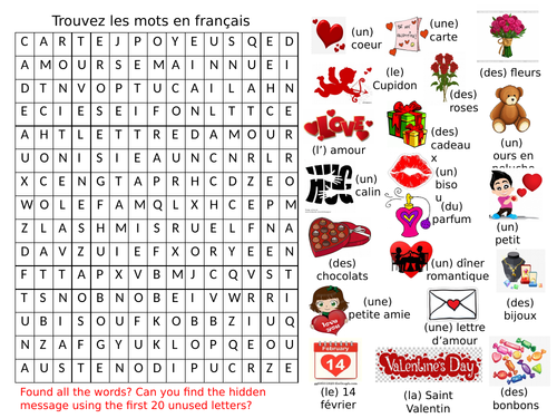 Bumper French Valentines Day Wordsearch