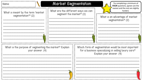 Market Segmentation - Printable Worksheet