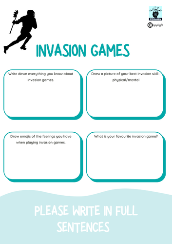 Invasion Games Worksheets/ Homework
