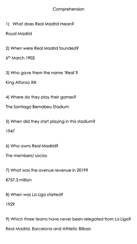 Real Madrid Information Text/ Comprehension