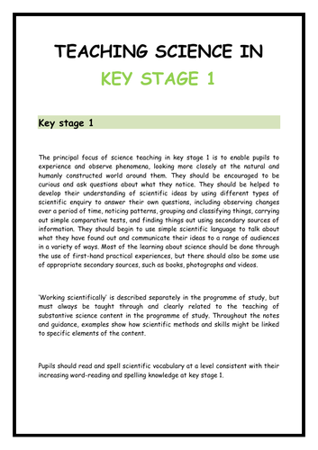 Key Stage 1 Science Curriculum Teaching Resources