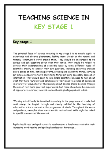 Key Stage 1 Science Curriculum