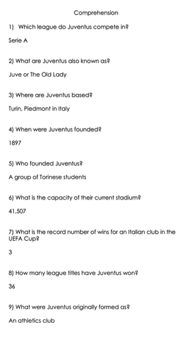 Juventus Information Text/ Comprehension
