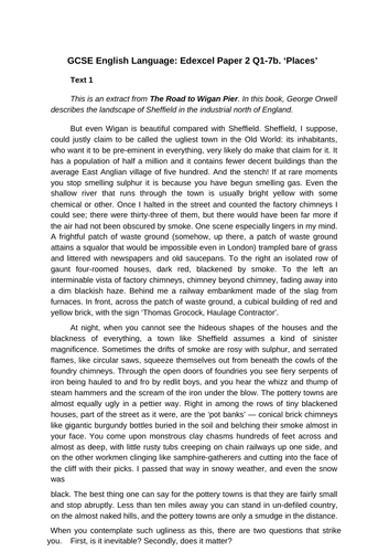 GCSE English Language: Edexcel Paper 2 Q1-7b. ‘Places’