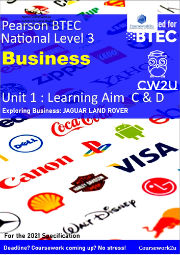 2021 BTEC Business Level 3 -DISTINCTION* Unit 1 Learning aim C & D JLR