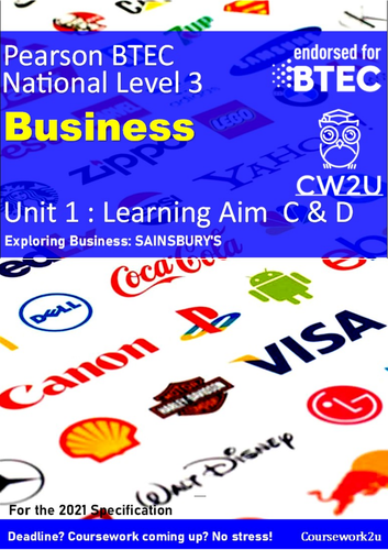 2021 BTEC Business Level 3 - DISTINCTION* Unit 1 Learning aim C & D Sainsbury's